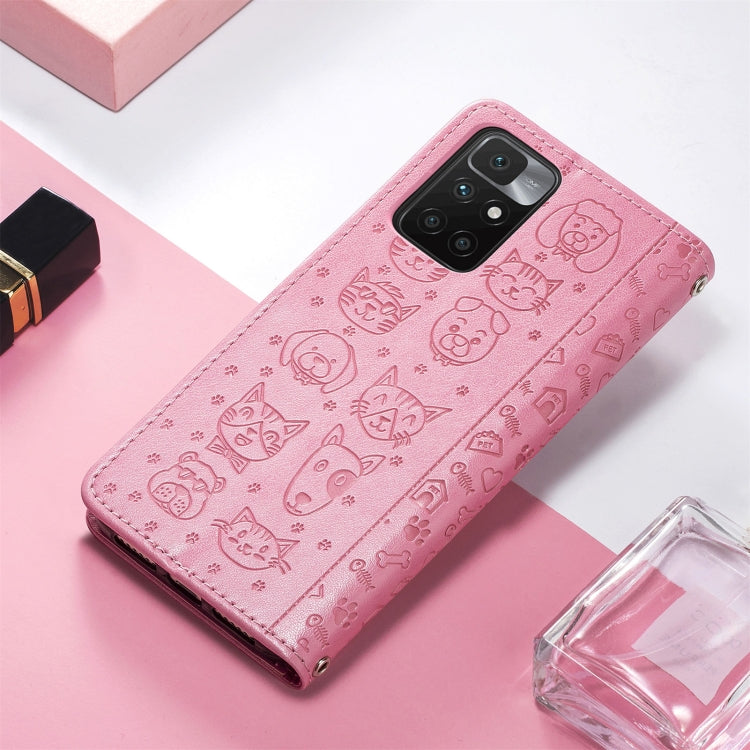 For Xiaomi Redmi 10 Lovely Cat and Dog Embossing Pattern Horizontal Flip Leather Case , with Holder & Card Slots & Wallet & Cartoon Clasp & Lanyard