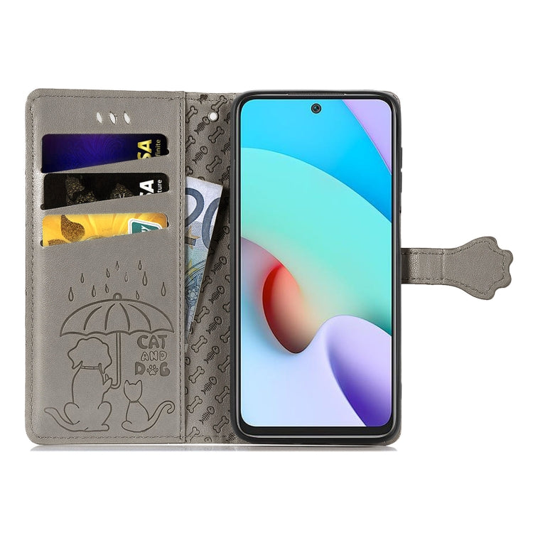 For Xiaomi Redmi 10 Lovely Cat and Dog Embossing Pattern Horizontal Flip Leather Case , with Holder & Card Slots & Wallet & Cartoon Clasp & Lanyard