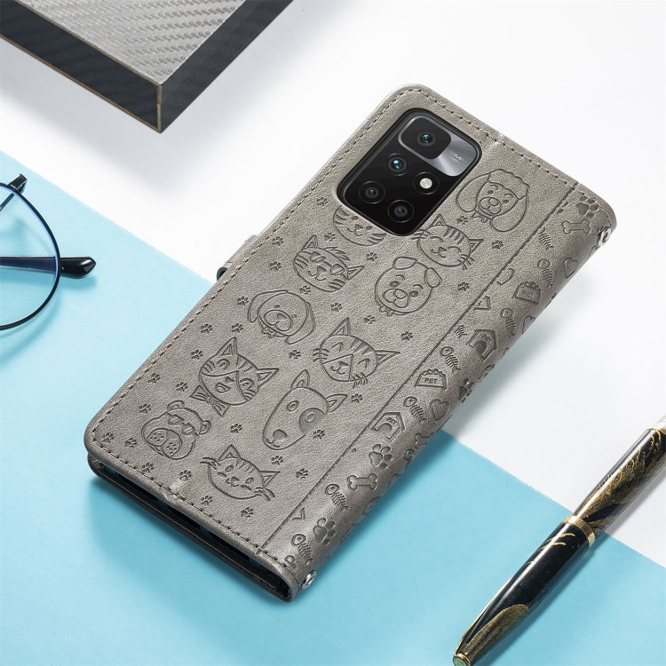 For Xiaomi Redmi 10 Lovely Cat and Dog Embossing Pattern Horizontal Flip Leather Case , with Holder & Card Slots & Wallet & Cartoon Clasp & Lanyard