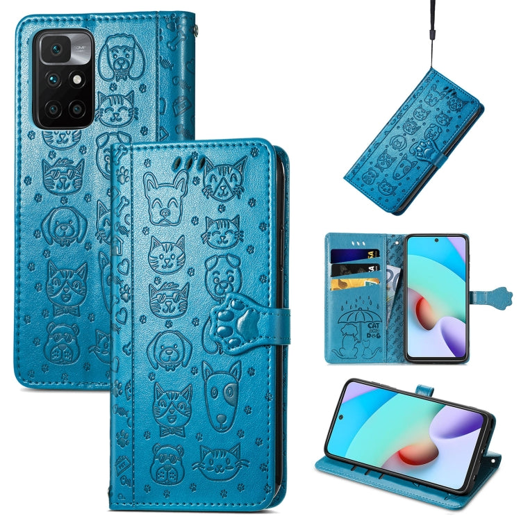For Xiaomi Redmi 10 Lovely Cat and Dog Embossing Pattern Horizontal Flip Leather Case , with Holder & Card Slots & Wallet & Cartoon Clasp & Lanyard