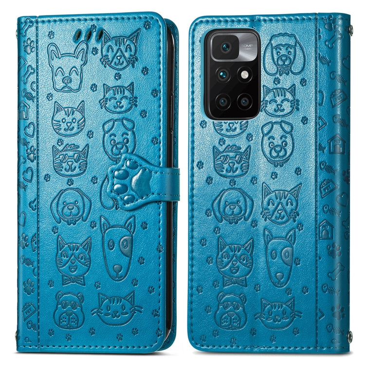 For Xiaomi Redmi 10 Lovely Cat and Dog Embossing Pattern Horizontal Flip Leather Case , with Holder & Card Slots & Wallet & Cartoon Clasp & Lanyard