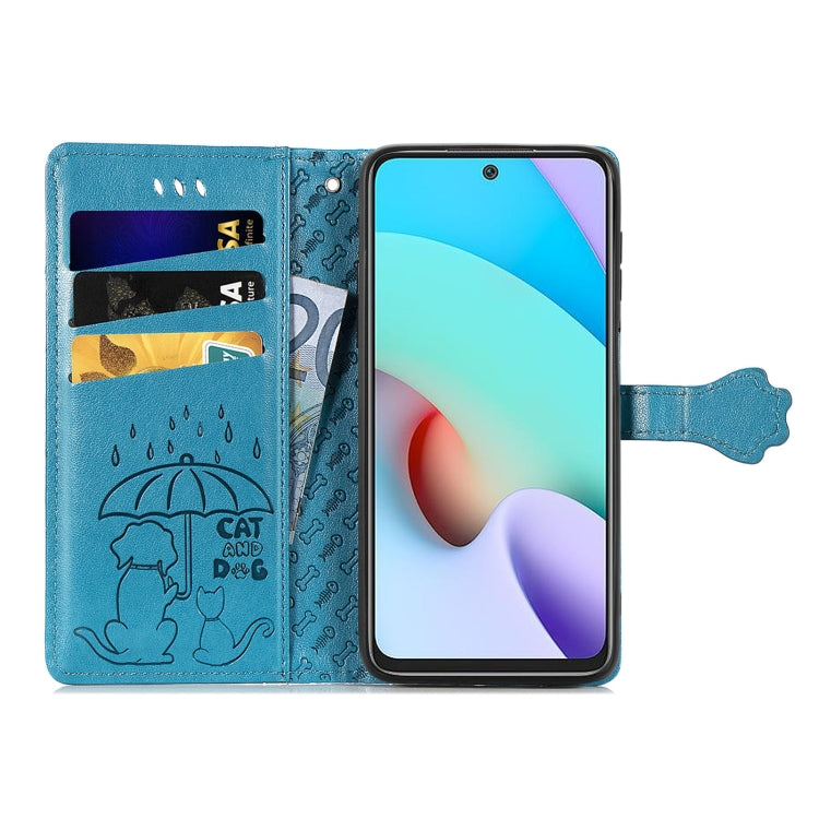 For Xiaomi Redmi 10 Lovely Cat and Dog Embossing Pattern Horizontal Flip Leather Case , with Holder & Card Slots & Wallet & Cartoon Clasp & Lanyard