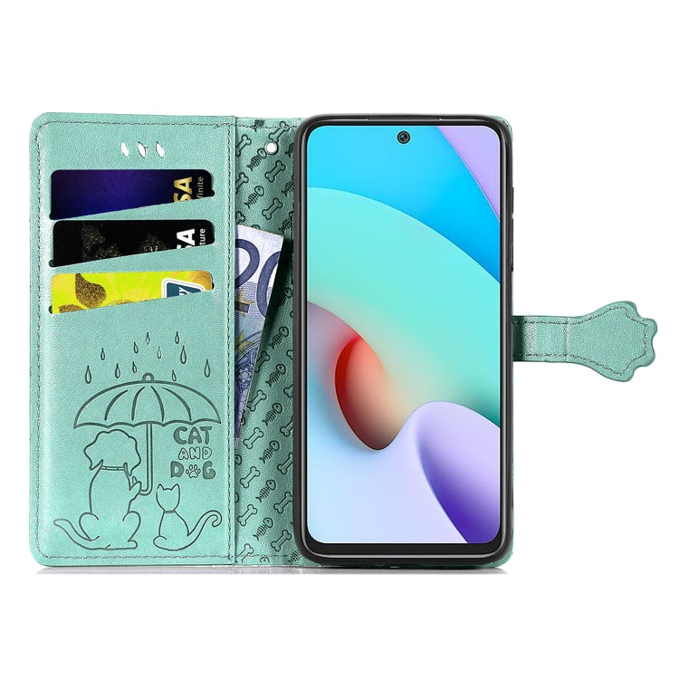 For Xiaomi Redmi 10 Lovely Cat and Dog Embossing Pattern Horizontal Flip Leather Case , with Holder & Card Slots & Wallet & Cartoon Clasp & Lanyard