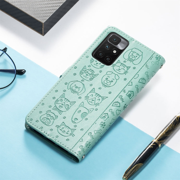 For Xiaomi Redmi 10 Lovely Cat and Dog Embossing Pattern Horizontal Flip Leather Case , with Holder & Card Slots & Wallet & Cartoon Clasp & Lanyard