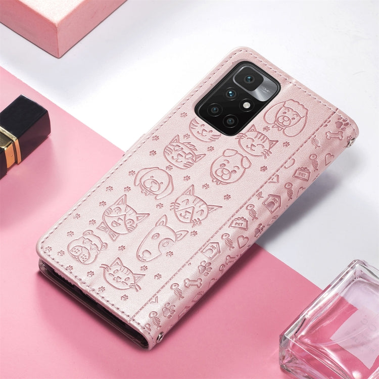 For Xiaomi Redmi 10 Lovely Cat and Dog Embossing Pattern Horizontal Flip Leather Case , with Holder & Card Slots & Wallet & Cartoon Clasp & Lanyard