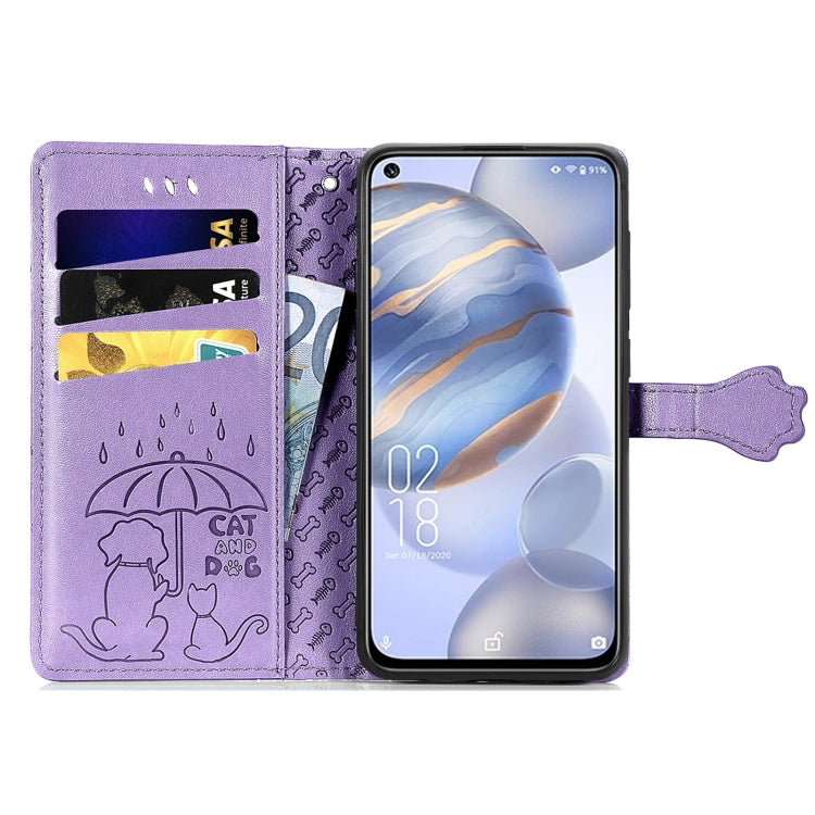 For Oukitel C21 Lovely Cat and Dog Embossing Pattern Horizontal Flip Leather Case , with Holder & Card Slots & Wallet & Cartoon Clasp & Lanyard