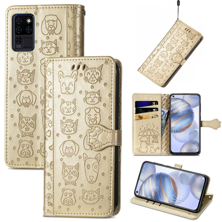 For Oukitel C21 Lovely Cat and Dog Embossing Pattern Horizontal Flip Leather Case , with Holder & Card Slots & Wallet & Cartoon Clasp & Lanyard