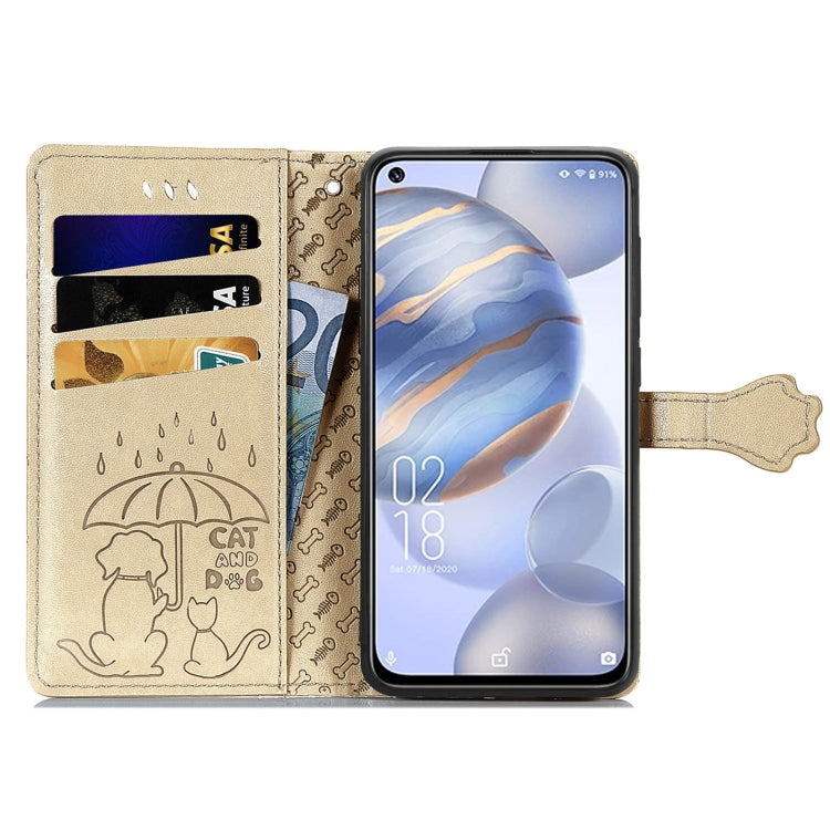 For Oukitel C21 Lovely Cat and Dog Embossing Pattern Horizontal Flip Leather Case , with Holder & Card Slots & Wallet & Cartoon Clasp & Lanyard