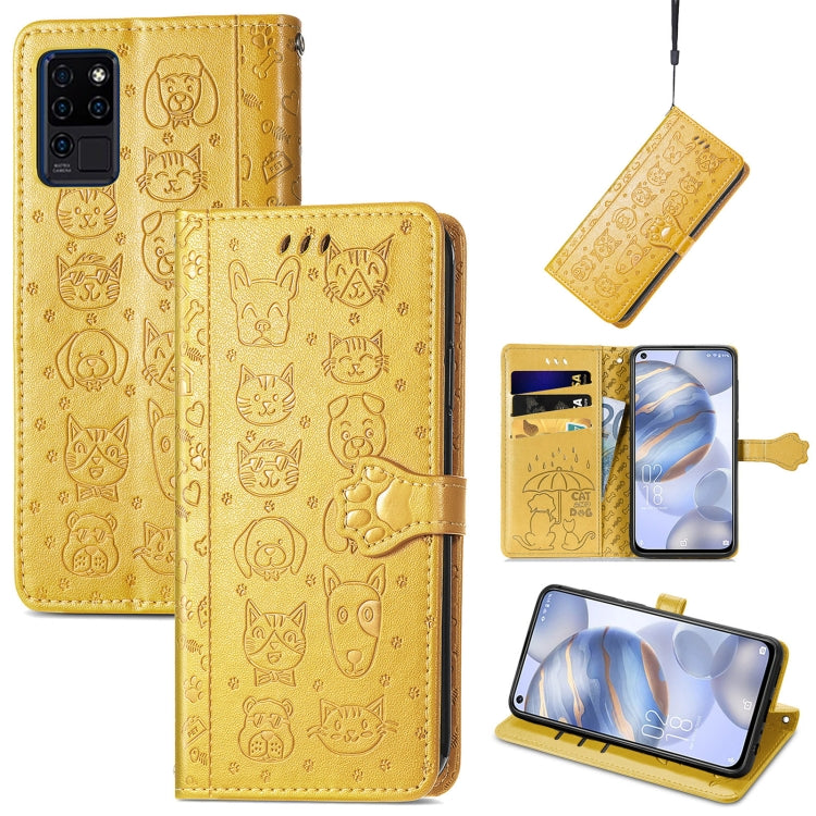For Oukitel C21 Lovely Cat and Dog Embossing Pattern Horizontal Flip Leather Case , with Holder & Card Slots & Wallet & Cartoon Clasp & Lanyard