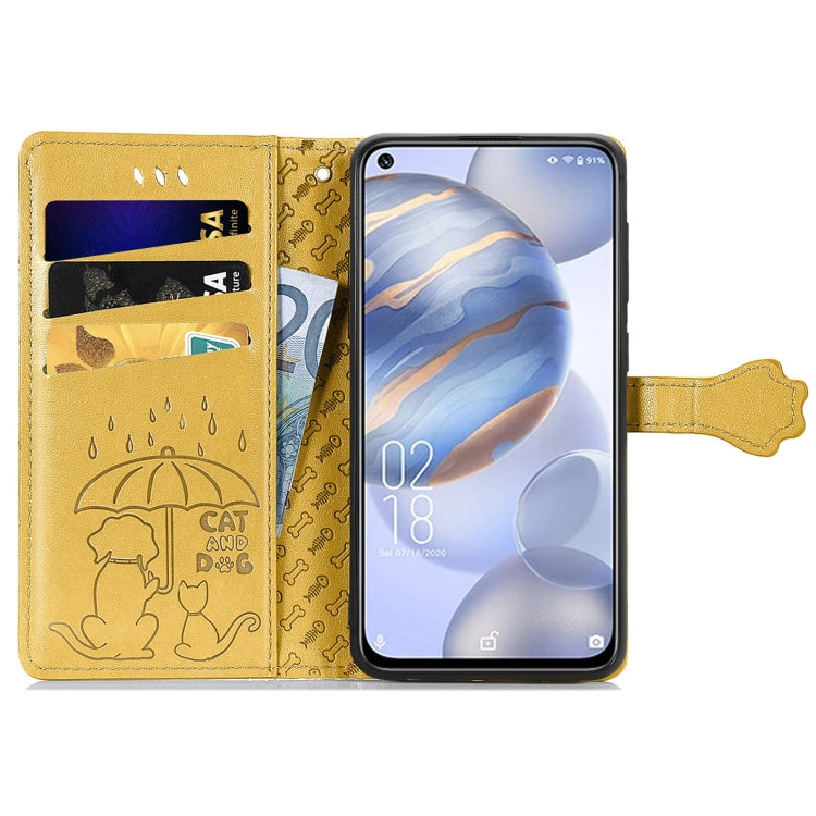 For Oukitel C21 Lovely Cat and Dog Embossing Pattern Horizontal Flip Leather Case , with Holder & Card Slots & Wallet & Cartoon Clasp & Lanyard