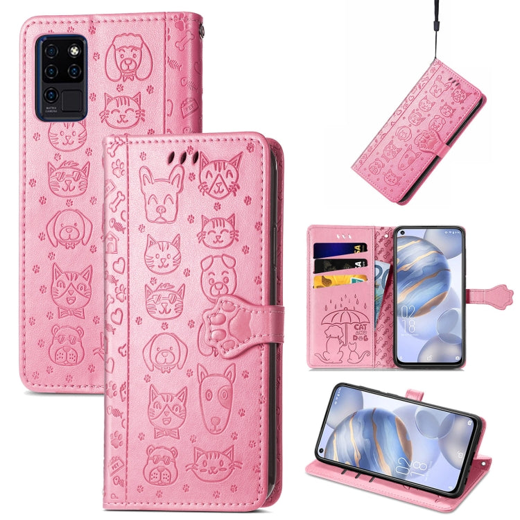 For Oukitel C21 Lovely Cat and Dog Embossing Pattern Horizontal Flip Leather Case , with Holder & Card Slots & Wallet & Cartoon Clasp & Lanyard