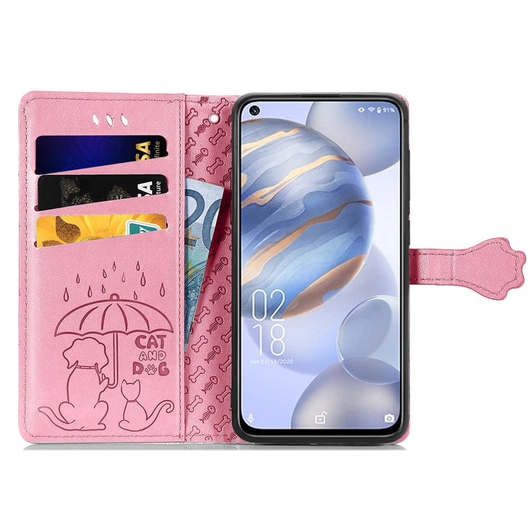 For Oukitel C21 Lovely Cat and Dog Embossing Pattern Horizontal Flip Leather Case , with Holder & Card Slots & Wallet & Cartoon Clasp & Lanyard