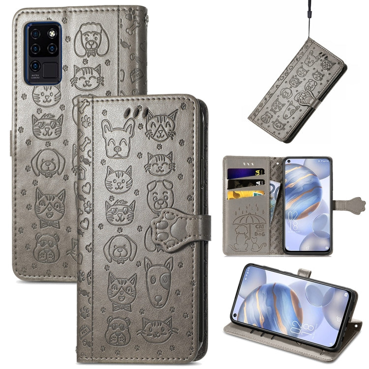 For Oukitel C21 Lovely Cat and Dog Embossing Pattern Horizontal Flip Leather Case , with Holder & Card Slots & Wallet & Cartoon Clasp & Lanyard