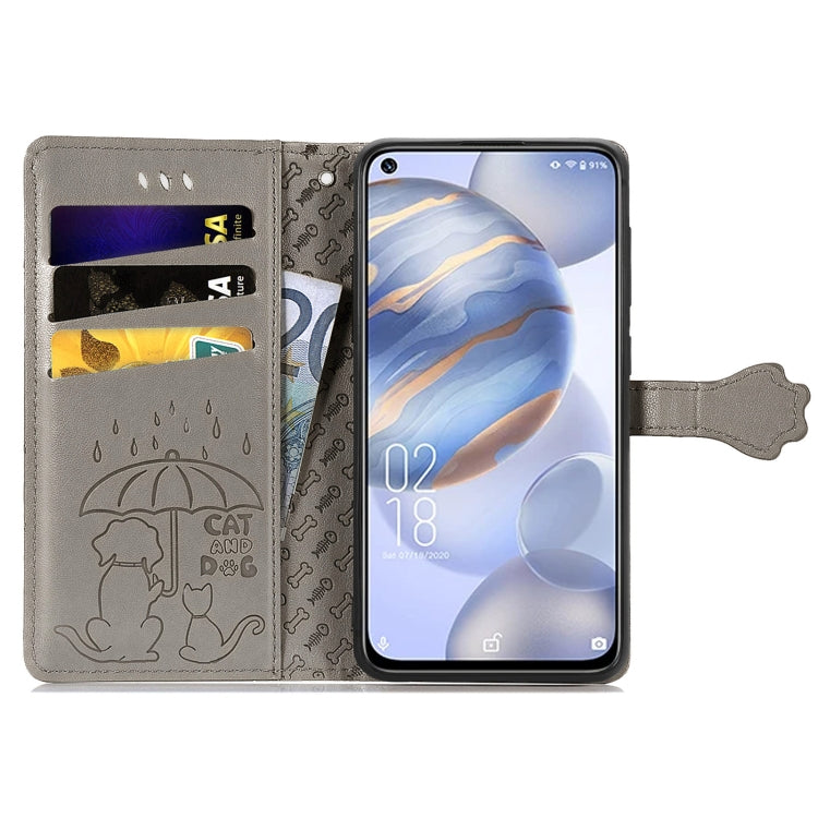For Oukitel C21 Lovely Cat and Dog Embossing Pattern Horizontal Flip Leather Case , with Holder & Card Slots & Wallet & Cartoon Clasp & Lanyard