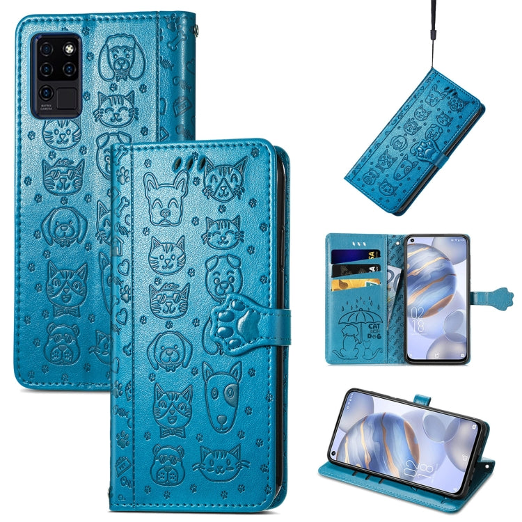 For Oukitel C21 Lovely Cat and Dog Embossing Pattern Horizontal Flip Leather Case , with Holder & Card Slots & Wallet & Cartoon Clasp & Lanyard