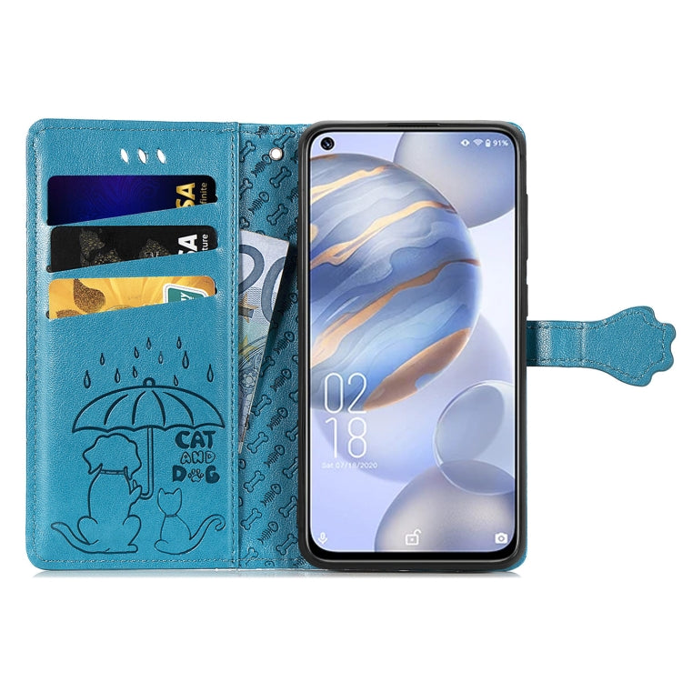 For Oukitel C21 Lovely Cat and Dog Embossing Pattern Horizontal Flip Leather Case , with Holder & Card Slots & Wallet & Cartoon Clasp & Lanyard