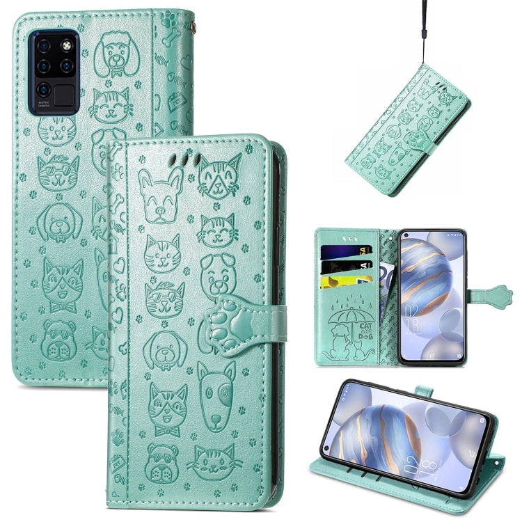 For Oukitel C21 Lovely Cat and Dog Embossing Pattern Horizontal Flip Leather Case , with Holder & Card Slots & Wallet & Cartoon Clasp & Lanyard