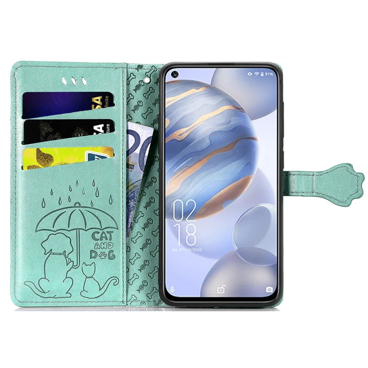 For Oukitel C21 Lovely Cat and Dog Embossing Pattern Horizontal Flip Leather Case , with Holder & Card Slots & Wallet & Cartoon Clasp & Lanyard
