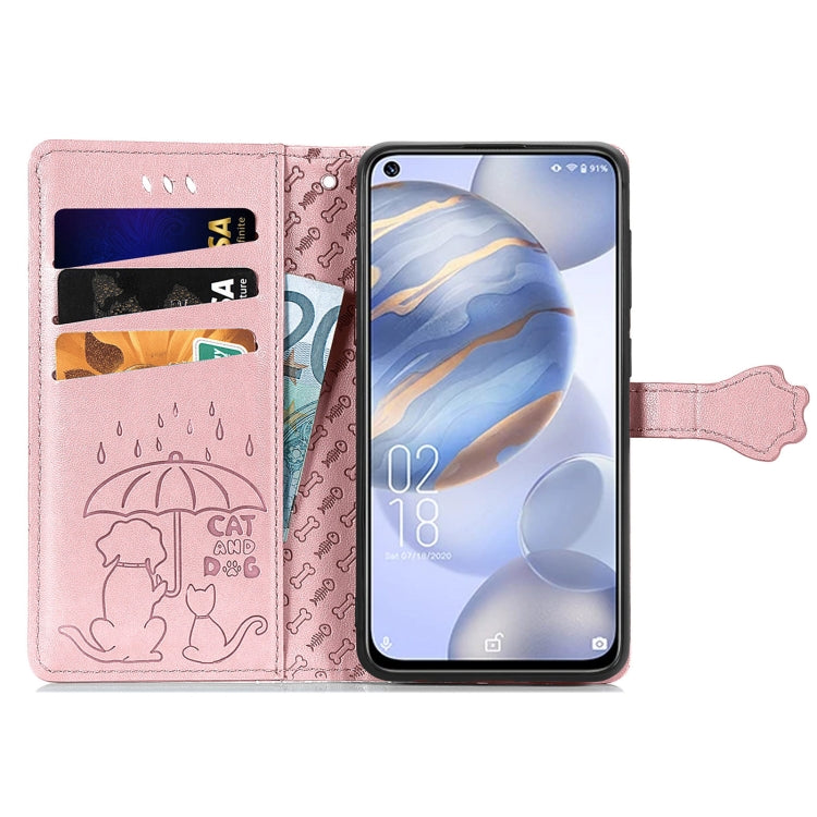 For Oukitel C21 Lovely Cat and Dog Embossing Pattern Horizontal Flip Leather Case , with Holder & Card Slots & Wallet & Cartoon Clasp & Lanyard