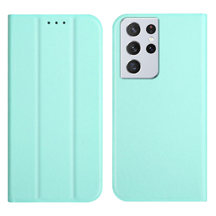 For Samsung Galaxy S21 Ultra 5G 3-Folding Ultrathin Skin Feel Magnetic Solid Color Horizontal Flip Leather Case with Holder
