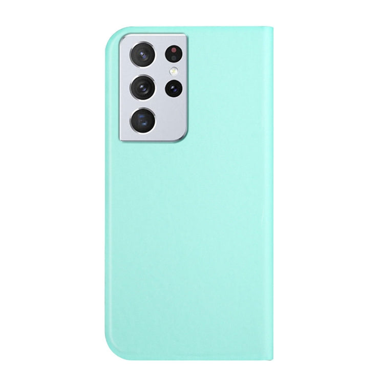 For Samsung Galaxy S21 Ultra 5G 3-Folding Ultrathin Skin Feel Magnetic Solid Color Horizontal Flip Leather Case with Holder