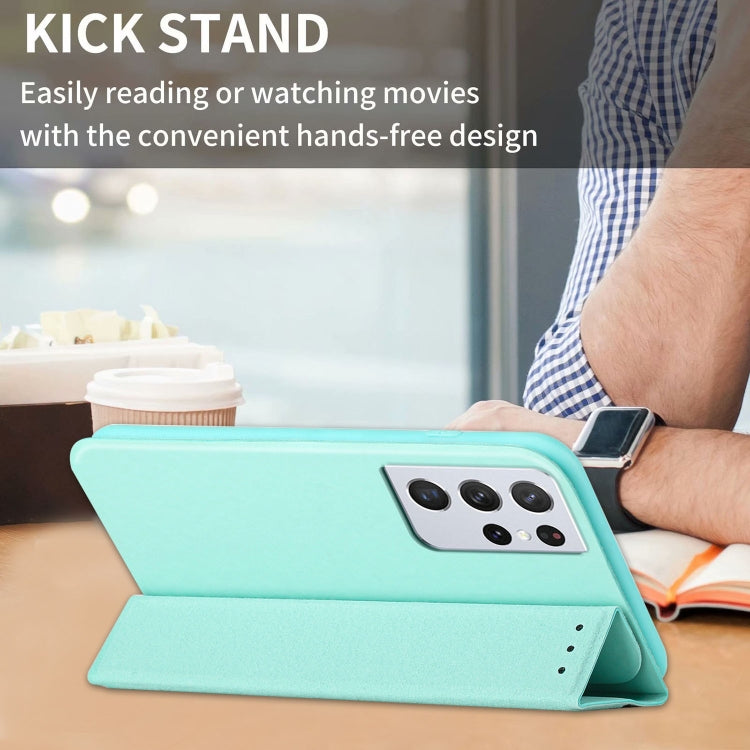 For Samsung Galaxy S21 Ultra 5G 3-Folding Ultrathin Skin Feel Magnetic Solid Color Horizontal Flip Leather Case with Holder