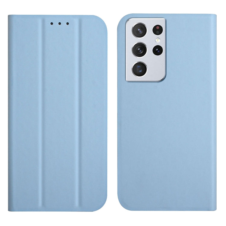For Samsung Galaxy S21 Ultra 5G 3-Folding Ultrathin Skin Feel Magnetic Solid Color Horizontal Flip Leather Case with Holder