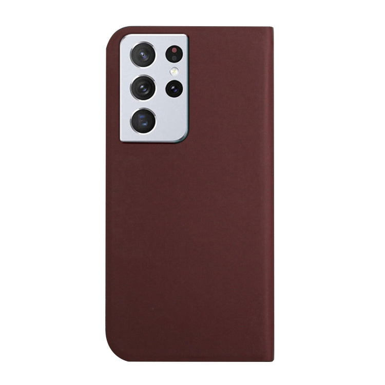 For Samsung Galaxy S21 Ultra 5G 3-Folding Ultrathin Skin Feel Magnetic Solid Color Horizontal Flip Leather Case with Holder