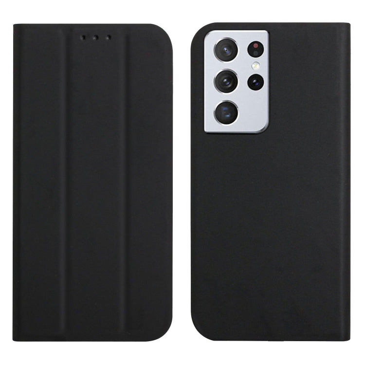 For Samsung Galaxy S21 Ultra 5G 3-Folding Ultrathin Skin Feel Magnetic Solid Color Horizontal Flip Leather Case with Holder