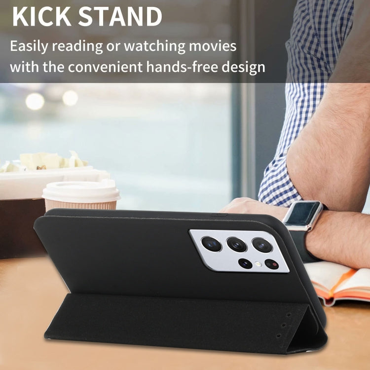 For Samsung Galaxy S21 Ultra 5G 3-Folding Ultrathin Skin Feel Magnetic Solid Color Horizontal Flip Leather Case with Holder