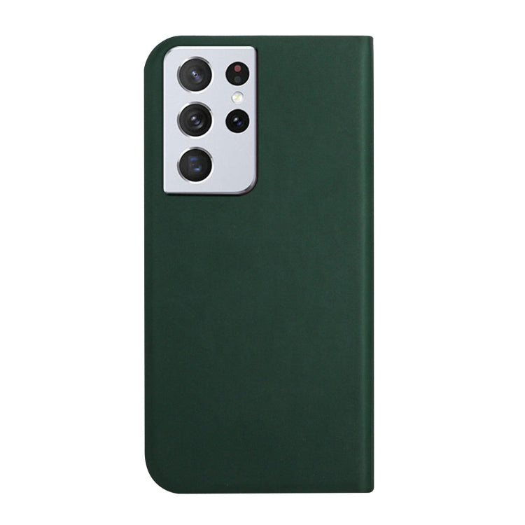 For Samsung Galaxy S21 Ultra 5G 3-Folding Ultrathin Skin Feel Magnetic Solid Color Horizontal Flip Leather Case with Holder