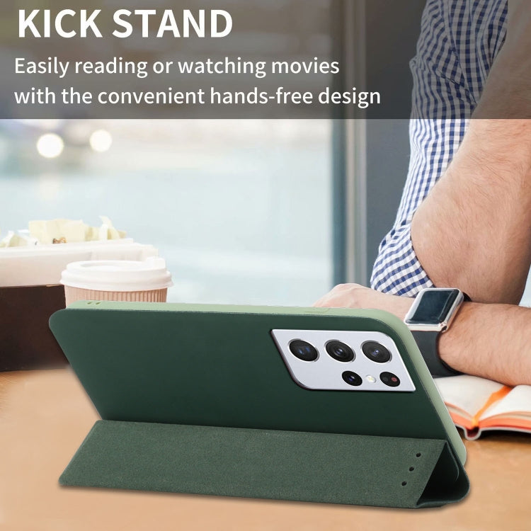For Samsung Galaxy S21 Ultra 5G 3-Folding Ultrathin Skin Feel Magnetic Solid Color Horizontal Flip Leather Case with Holder