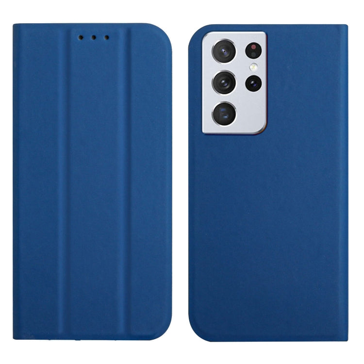 For Samsung Galaxy S21 Ultra 5G 3-Folding Ultrathin Skin Feel Magnetic Solid Color Horizontal Flip Leather Case with Holder