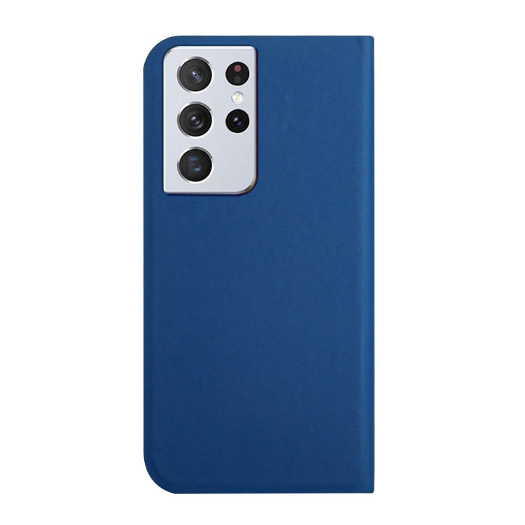 For Samsung Galaxy S21 Ultra 5G 3-Folding Ultrathin Skin Feel Magnetic Solid Color Horizontal Flip Leather Case with Holder