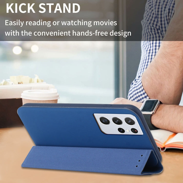For Samsung Galaxy S21 Ultra 5G 3-Folding Ultrathin Skin Feel Magnetic Solid Color Horizontal Flip Leather Case with Holder