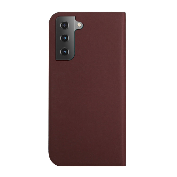 For Samsung Galaxy S21+ 5G 3-Folding Ultrathin Skin Feel Magnetic Solid Color Horizontal Flip Leather Case with Holder