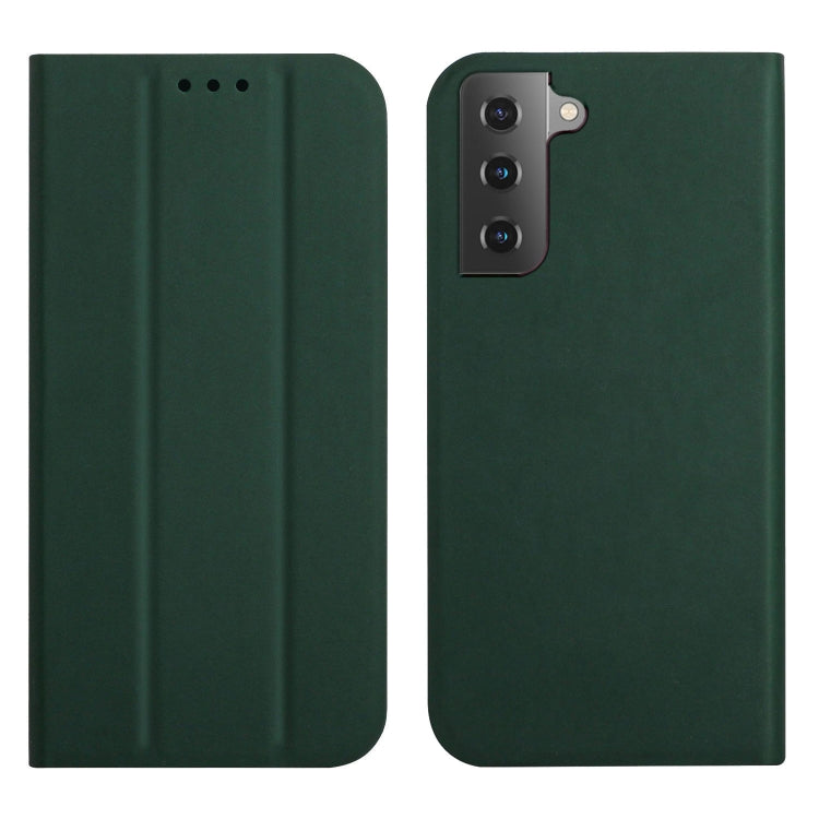 For Samsung Galaxy S21+ 5G 3-Folding Ultrathin Skin Feel Magnetic Solid Color Horizontal Flip Leather Case with Holder