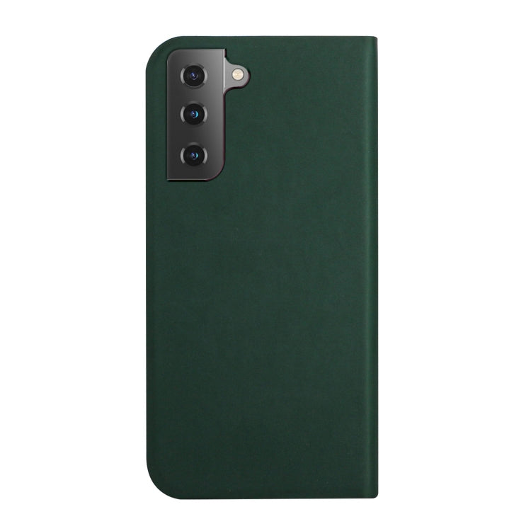 For Samsung Galaxy S21+ 5G 3-Folding Ultrathin Skin Feel Magnetic Solid Color Horizontal Flip Leather Case with Holder