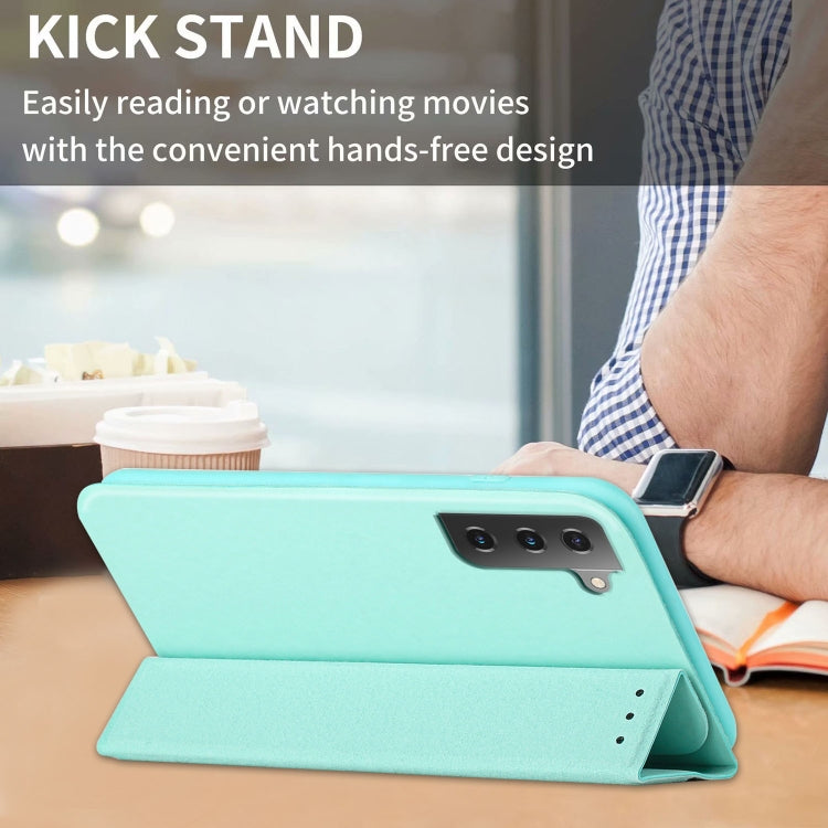 For Samsung Galaxy S21 5G 3-Folding Ultrathin Skin Feel Magnetic Solid Color Horizontal Flip Leather Case with Holder