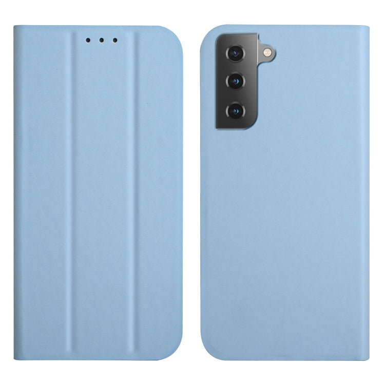 For Samsung Galaxy S21 5G 3-Folding Ultrathin Skin Feel Magnetic Solid Color Horizontal Flip Leather Case with Holder