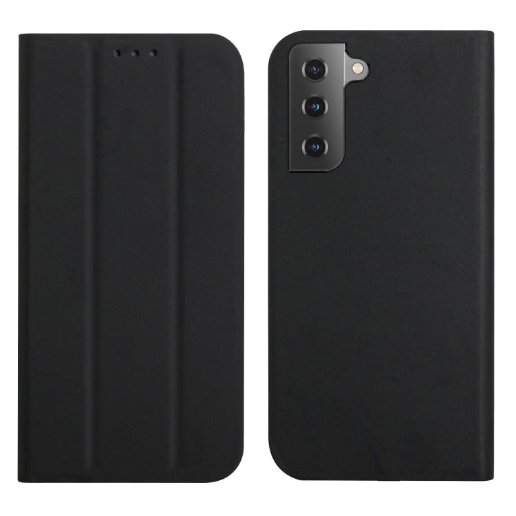 For Samsung Galaxy S21 5G 3-Folding Ultrathin Skin Feel Magnetic Solid Color Horizontal Flip Leather Case with Holder