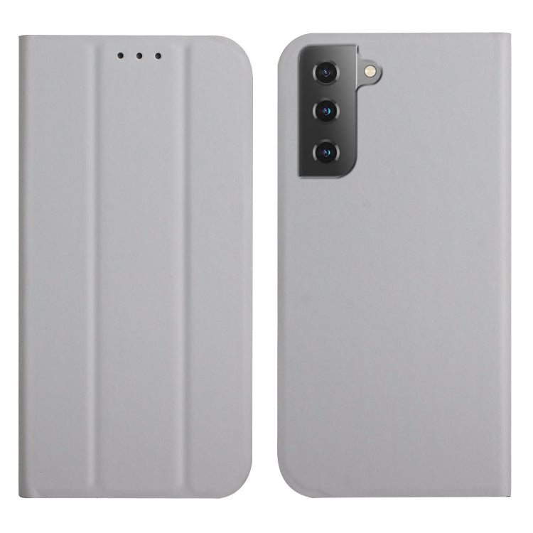 For Samsung Galaxy S21 5G 3-Folding Ultrathin Skin Feel Magnetic Solid Color Horizontal Flip Leather Case with Holder