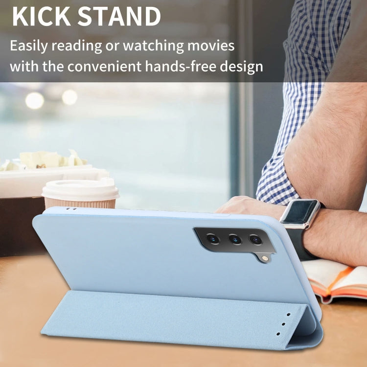 For Samsung Galaxy S21 FE 5G 3-Folding Ultrathin Skin Feel Magnetic Solid Color Horizontal Flip Leather Case with Holder