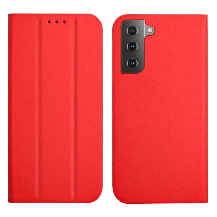 For Samsung Galaxy S21 FE 5G 3-Folding Ultrathin Skin Feel Magnetic Solid Color Horizontal Flip Leather Case with Holder