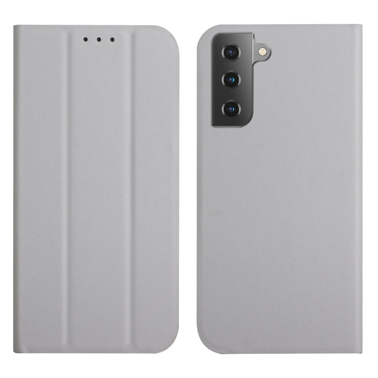 For Samsung Galaxy S21 FE 5G 3-Folding Ultrathin Skin Feel Magnetic Solid Color Horizontal Flip Leather Case with Holder