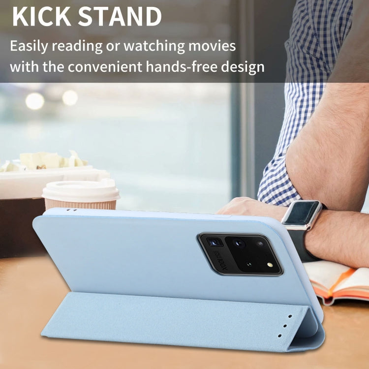 For Samsung Galaxy S20 Ultra 3-Folding Ultrathin Skin Feel Magnetic Solid Color Horizontal Flip Leather Case with Holder