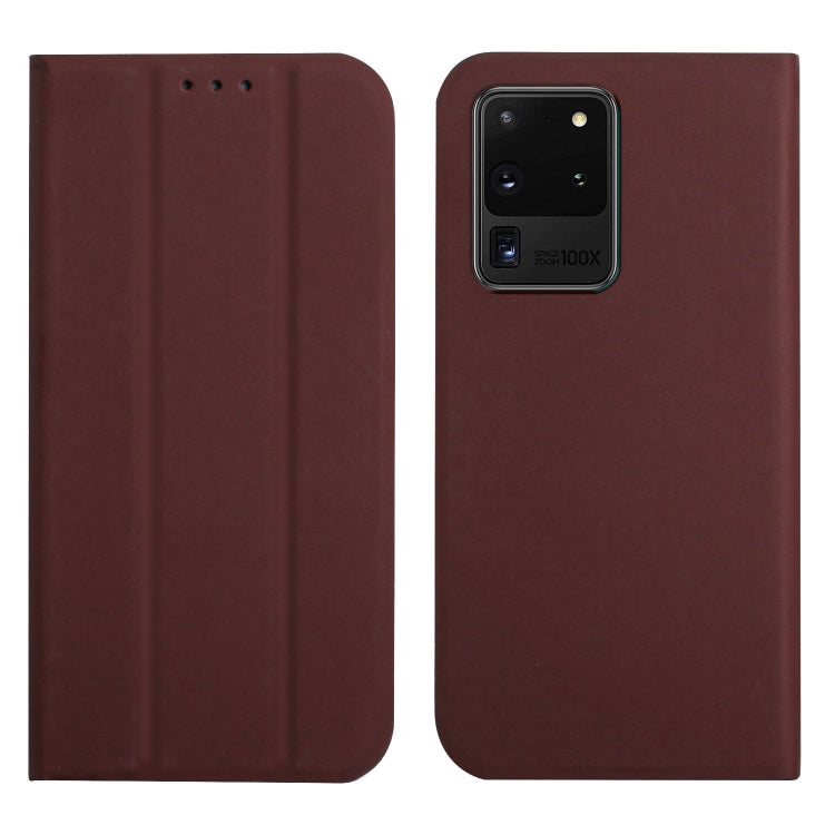 For Samsung Galaxy S20 Ultra 3-Folding Ultrathin Skin Feel Magnetic Solid Color Horizontal Flip Leather Case with Holder