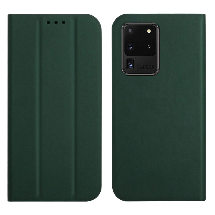 For Samsung Galaxy S20 Ultra 3-Folding Ultrathin Skin Feel Magnetic Solid Color Horizontal Flip Leather Case with Holder