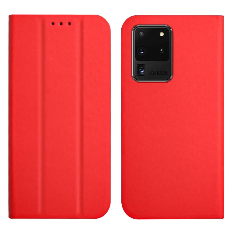 For Samsung Galaxy S20 Ultra 3-Folding Ultrathin Skin Feel Magnetic Solid Color Horizontal Flip Leather Case with Holder