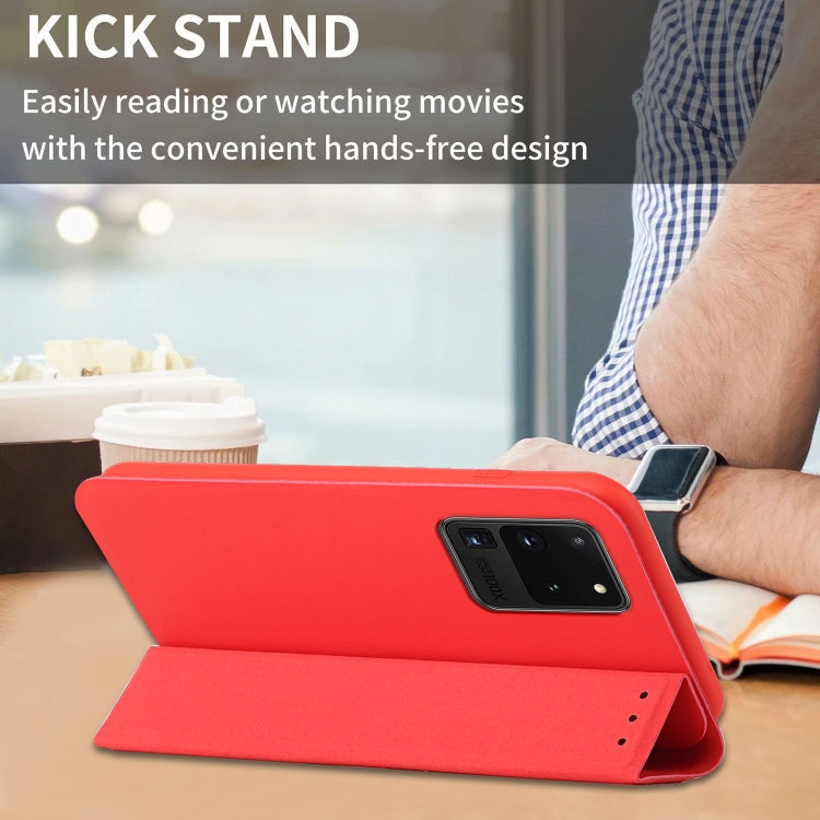 For Samsung Galaxy S20 Ultra 3-Folding Ultrathin Skin Feel Magnetic Solid Color Horizontal Flip Leather Case with Holder